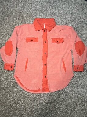 Free People Women’s Oversized Coral Ruby Jacket w/ Elbow Patches, Size Large